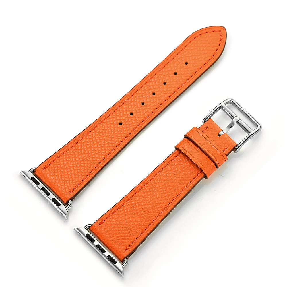 Ремешок из натуральной кожи для Apple Watch 4, 44 мм, 40 мм, серия 4, 3, 2, 1, один тур, Классический ремешок для IWatch 42 мм, 38 мм, розовая пряжка - Цвет ремешка: Orange