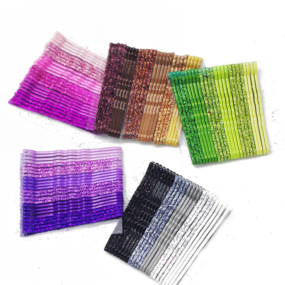 

10-24PCS/Set Glitter Candy Color Hair Clips Bobby Pins 5CM Curly Wavy Alloy Hairpins Women Girls Shiny Barrette Hair Accessories