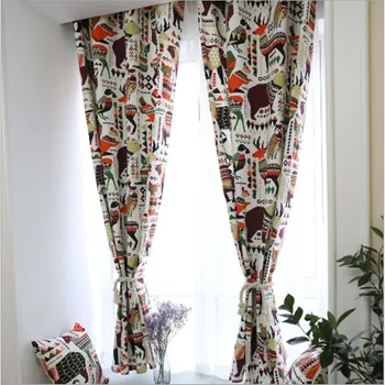 

JUYANG.Cotton canvas printed curtains. Cartoon deer owl print fabric. Semi-shading living room curtain. Children's room curtain