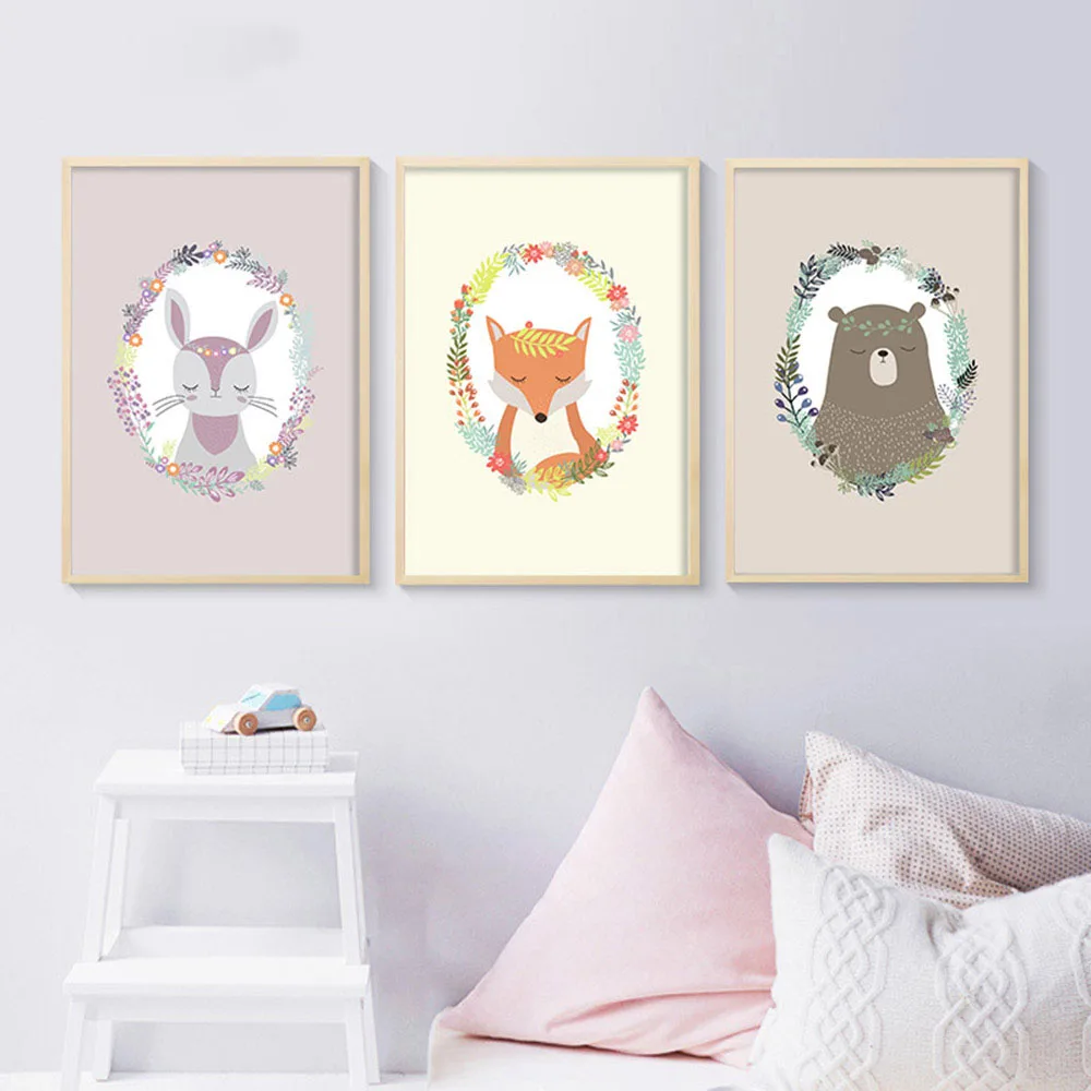 Woodland-Animal-Baby-Nursery-Wall-Art-Canvas-Posters-and-Prints-Cartoon-Painting-Nordic-Kids-Decoration-Pictures