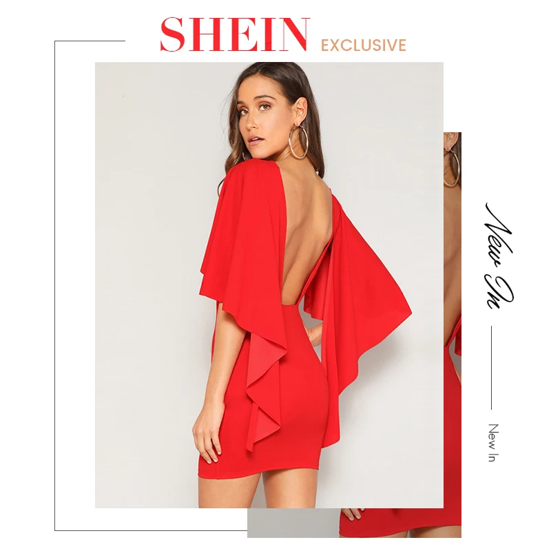 SHEIN Платье С Асимметричным Рукавом И Открытой Спинкой Сексуальное Летнее Элегантное Платье