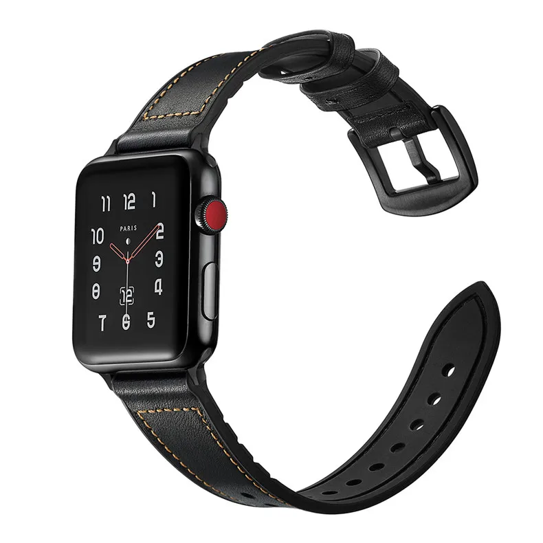 Кожаный+ Силиконовый ремешок для apple watch 4, 5, ремешок 44 мм, 40 мм, iwatch 3, ремешок 40 мм, 38 мм, ремешок для часов, браслет на запястье, ремень, аксессуары 4, 32