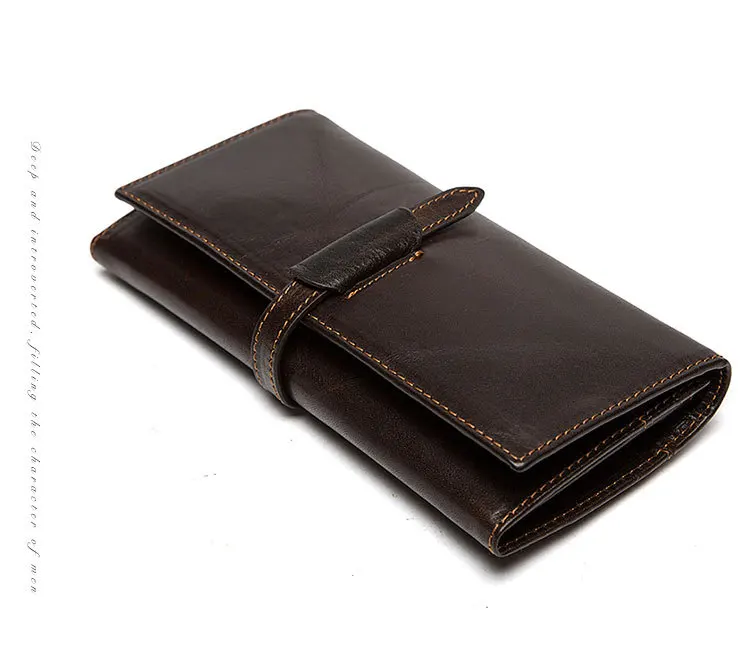 MJ Men's Genuine Leather Wallet Bi-Fold Real Leather Long Wallet for Men Quality Card Holder Male Purse Coin Pocket Dark Coffee (10)