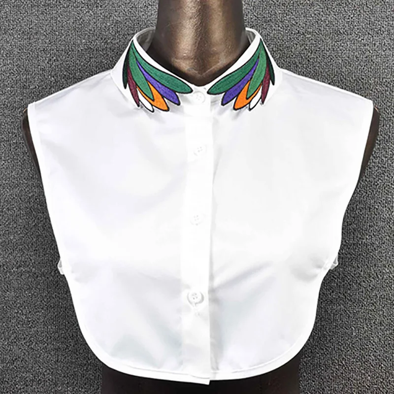 

Fashion women embroidery collars white cotton colorful feather design fake collar tie accessories