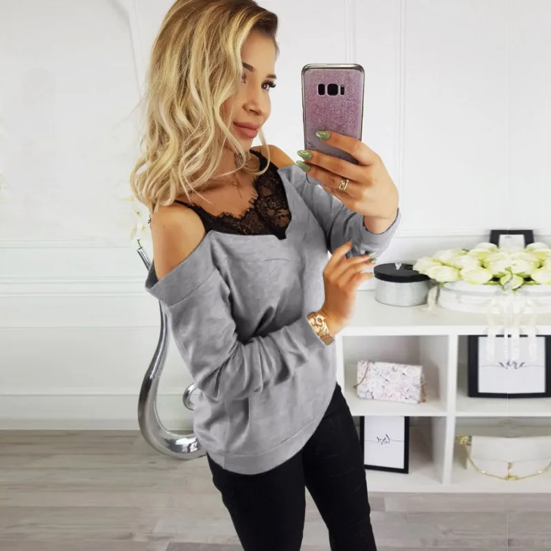 Sexy cuello Barra Honda camisas de moda para Mujer de encaje blusas Tops otoño primavera Casual suéteres Ropa de Mujer SJ1395U Sexy cuello Barra Honda camisas de moda para Mujer de encaje blusas Tops otoño primavera Casual suéteres Ropa de Mujer SJ1395U