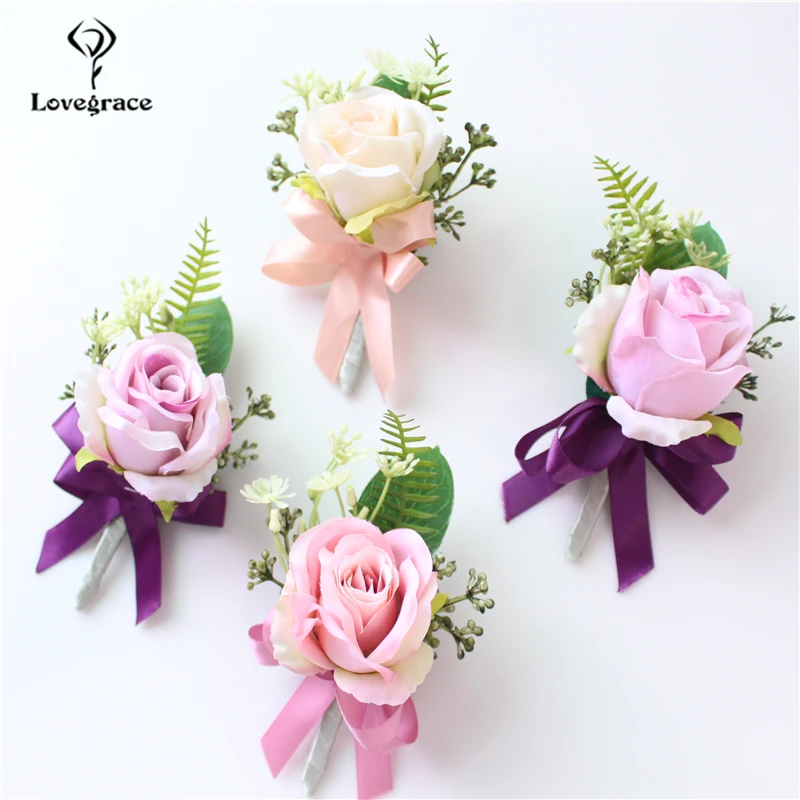 

Lovegrace Red Best Man Corsage for Groom Groomsman Silk Rose Flower Wedding Suit Boutonnieres Accessories Pin Brooch Decoration