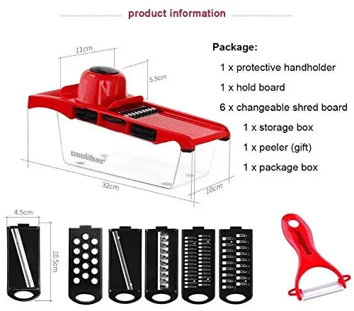 Устройство резки овощей ABS Терка Чоппер нож для нарезки 6 сменных лезвий с Овощечистка, ручной протектор, хранение пищи Co