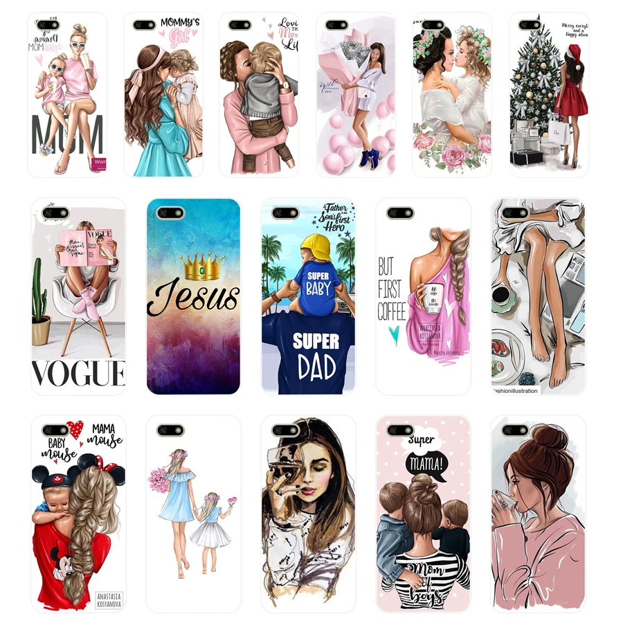 

51 ZX Fashion Hair Baby Mom Girl TPU Soft Silicone Case For Huawei Honor 7C 5.7 inch play 7a 5.45 Y5 2018 Russian version Cover
