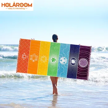 

New Mandala Beach Towel Colorsful Summer Rainbow Wall Hanging Tapestry Blanket Yoga Mat Tassel Towel Travel Mat Stripes Towel