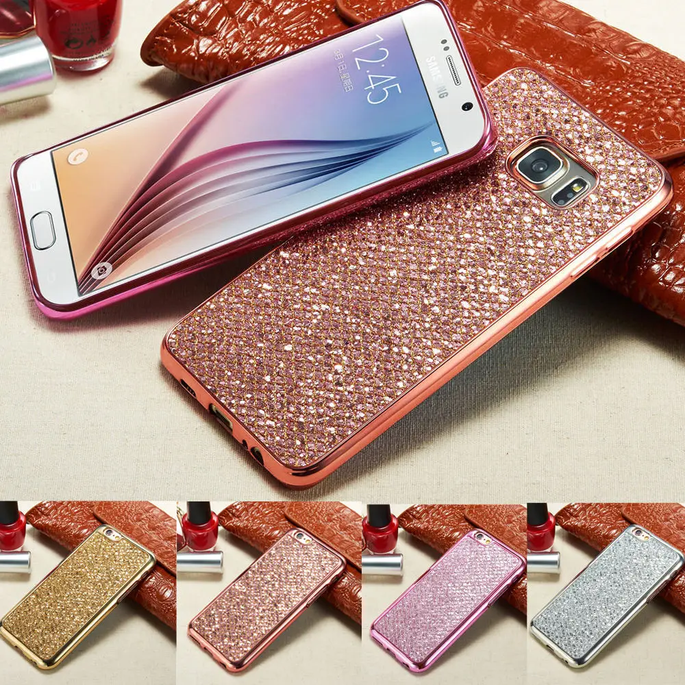 Блестящий Bling резиновым покрытием Кристалл Блеск Мягкие TPU чехол для iPhone Samsung Galaxy