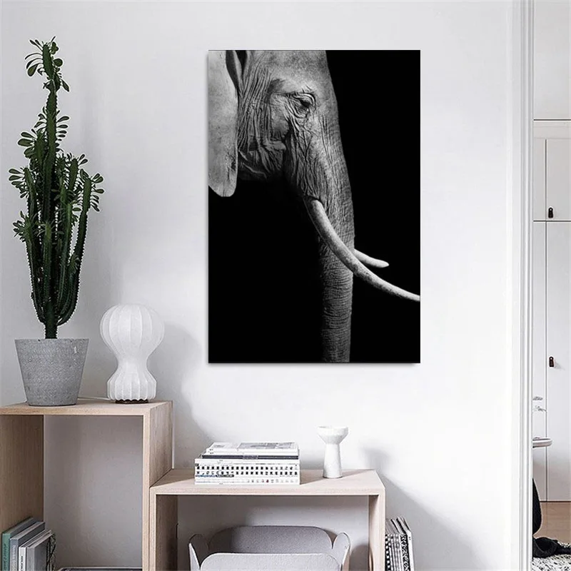 Картина на холсте в скандинавском стиле, черно-белый жираф, слон, Зебра, Лев, принт с животными, настенная живопись, плакат для гостиной, домашний Декор, живопись