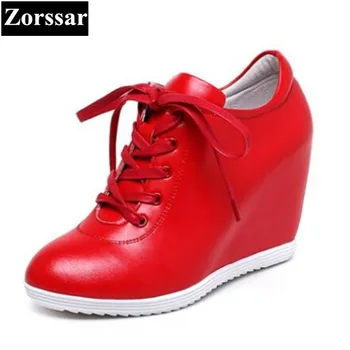 

{Zorssar} 2017 Womens Genuine leather platform Shoes Wedges High heels Pumps Women height increasing shoes female casual shoes