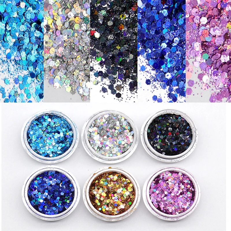 

6 Box Spangles For Nails holographic Design For Nails Mixed Size Hexagon Nail Glitter Sequins Shine For Nail Polish 3D Decoratio