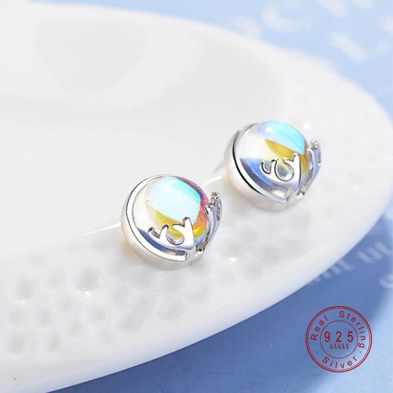 

New Trendy S925 Silver Earrings For Women Wedding Exquisite Moonstone Cute Elk Stud Earring Female Holiday Party Jewelry Gift