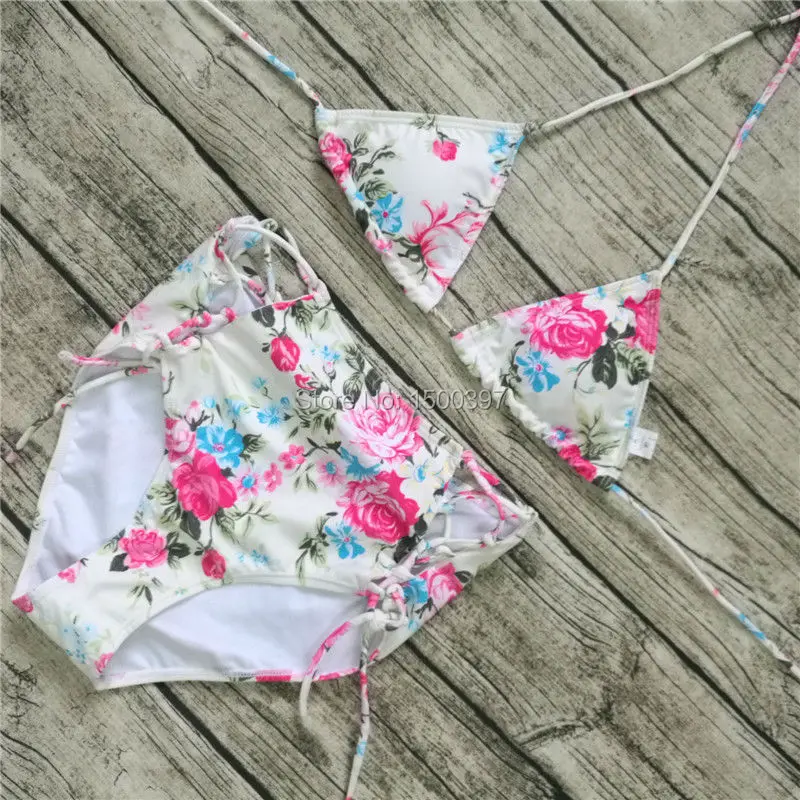

2017 Cute Floral High Waisted Sexy Bikini Set push up Biquini Women Flower cross Bandage Swimsuit Swimwear Female Beach suits