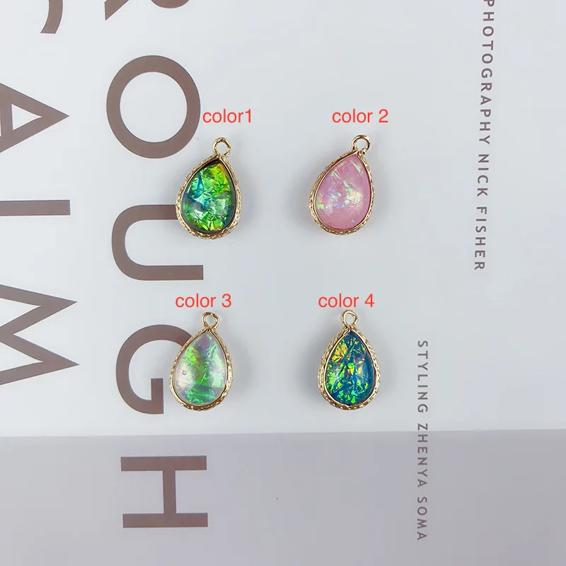 

50pcs 12*18mm Korean Gold color Resin Material Fashion Tear drop shape beads Charm Pendant for Earring DIY handmade Jewelry