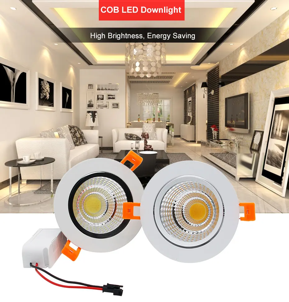 [DBF]Angle Adjustable 5W 9W 12W COB LED Recessed Downlight 3000K/4000K/6000K LED Ceiling Spot Light+AC85V-265V Driver Home Decor