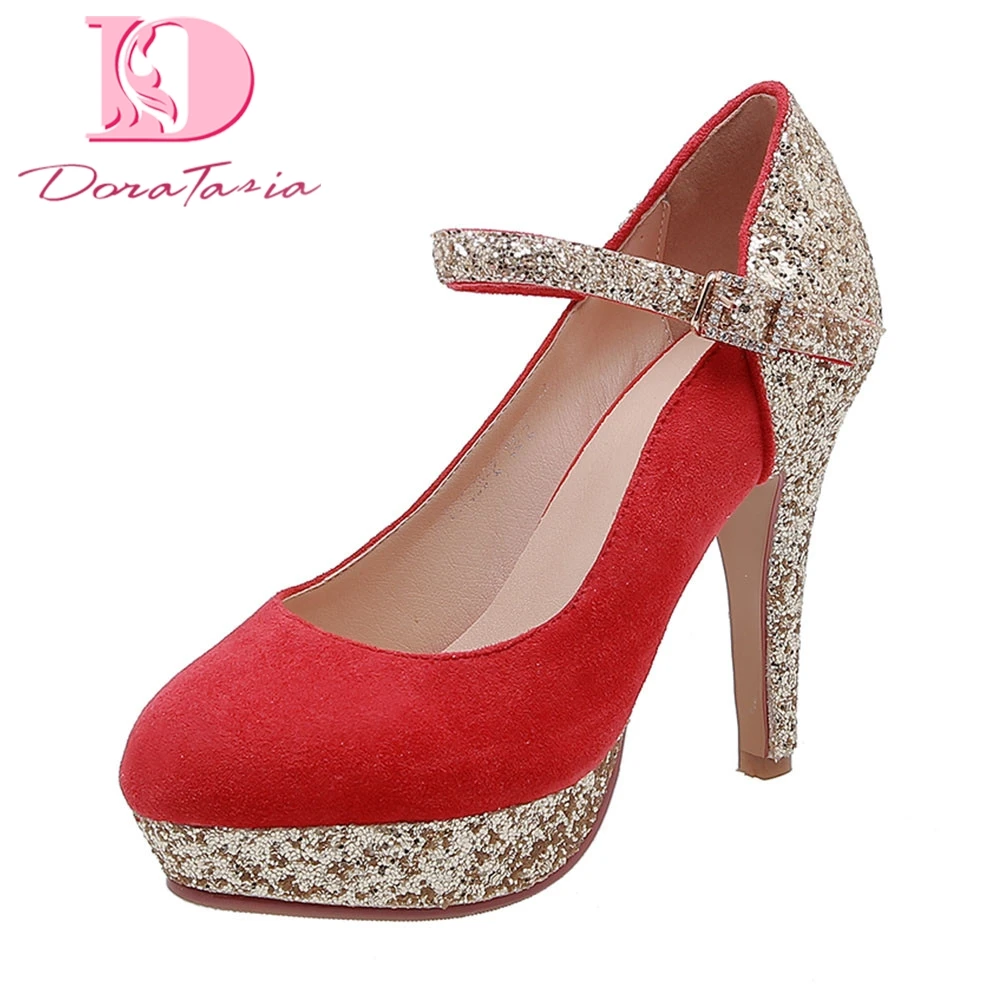 

Plus Size 32-43 Mary Janes High Heels Bling Platform Shoes Woman Elegant Party Sexy Spring Wedding Brides Pumps Women Shoes