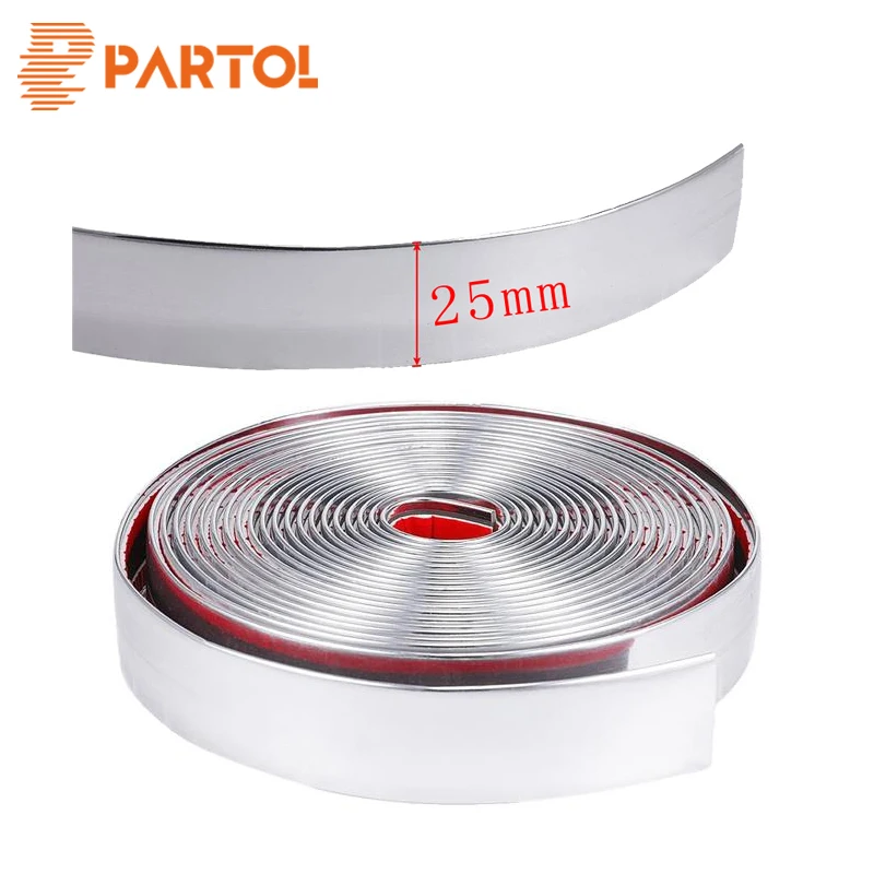 

Partol 25mm x 5m PVC Chrome Silver Strip Molding Trim Strip Car-styling Exterior Decoration Bumper Grille Styling trucks SUVs