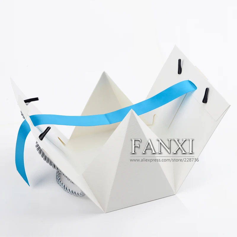 FANXI Free shipping custom 5 pcs/lot foldable paper jewellery bags with ribbon for gift and boxes packing paper shopping bags Jewelry Packaging