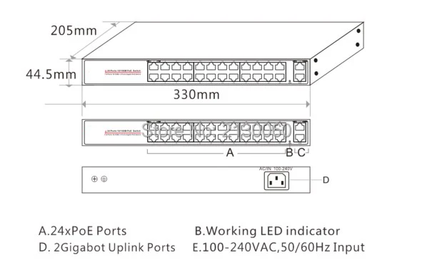 Коммутатор PoE, 26-Порты и разъёмы 10/100 м PoE коммутатор, 24 Порты и разъёмы POE, 2 Порты и разъёмы 10/100/1000 м Uplink, IEEE 802.3af, вывода POE 15.4 Вт бюджет 250 Вт