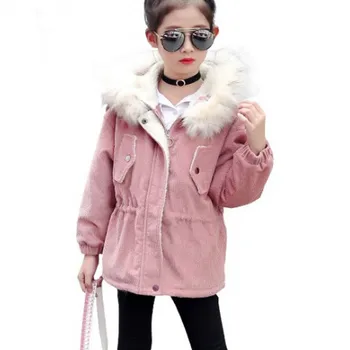 

New Girls Jackets with Fleece thickness Corduroy Winter Hooded Kids coats Manteau Fille Hiver Girls Jacket 7CT067