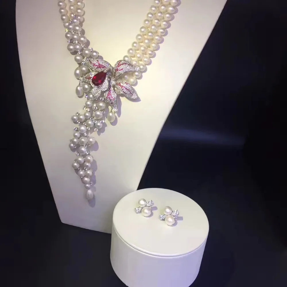 jewelry necklace and stud earring set natural pearl necklace and