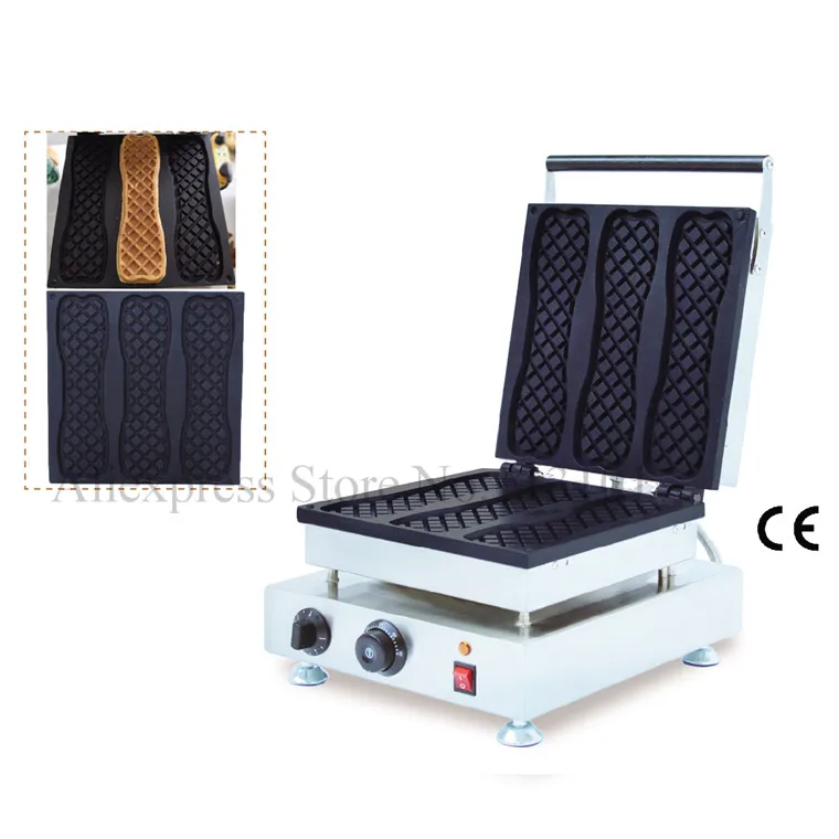 Long Waffle Machine Stainless Steel Long Strip Type Waffle Maker with 3