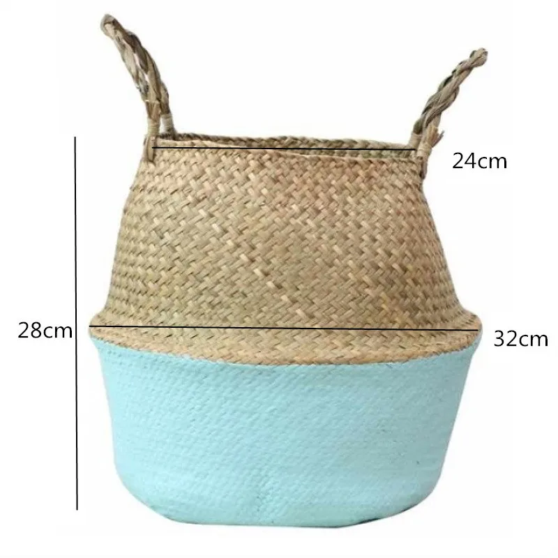 Garden Plant Flower Pot Handmade Rattan Storage Basket Foldable Seagrass Straw Hanging Woven Handle Toy Storage Container 1Pc - Цвет: U