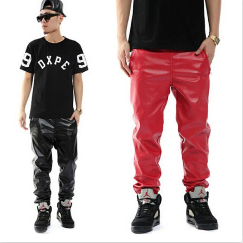 Плюс Размеры черный, красный PU искусственной кожаные штаны Повседневное Jogger хип-хоп брюки Для мужчин мальчиков M-3XL