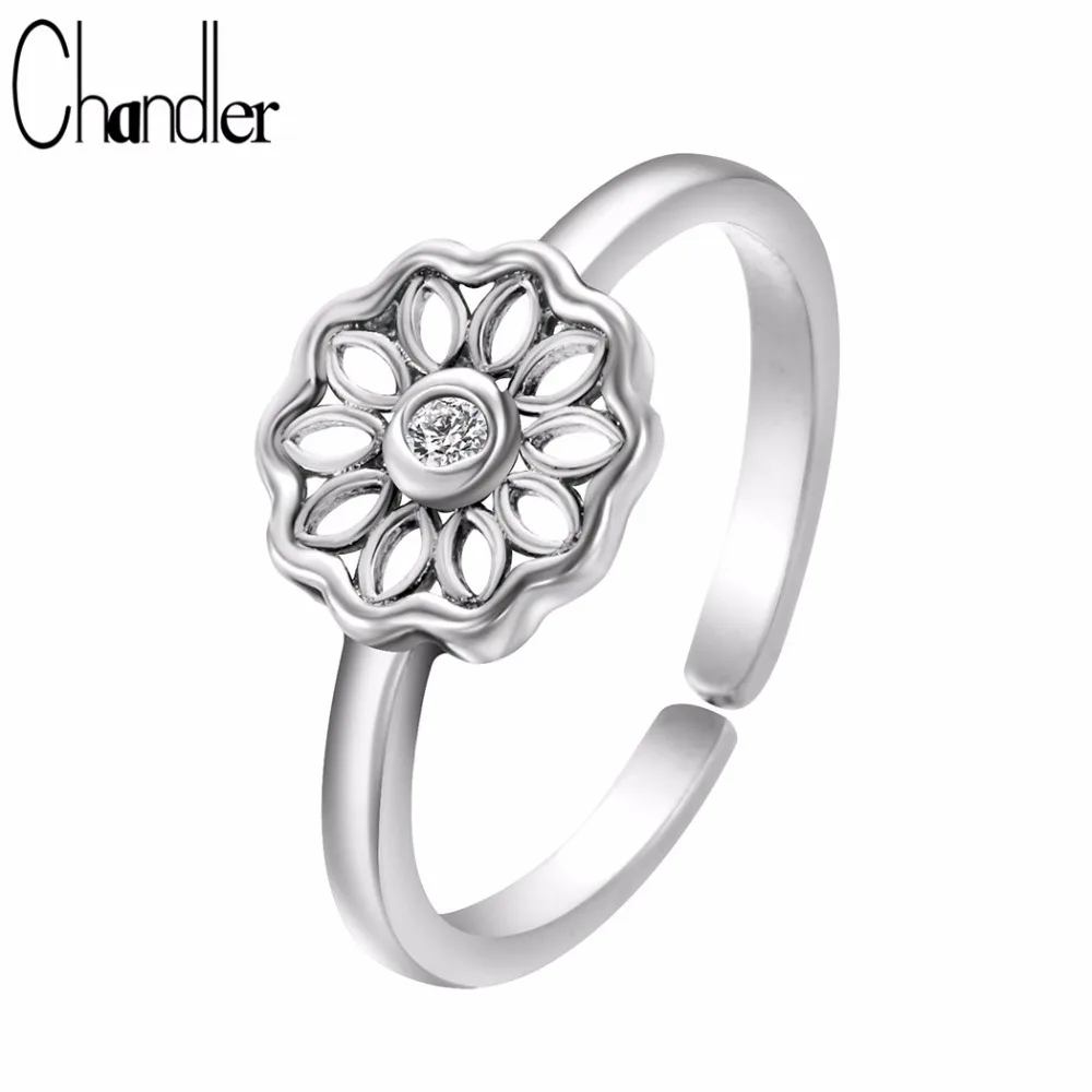 Chandler Lotus Rings Min 1pc The Original Tiny WondersLotus Ring Buddha Flower Classic Antiaue Silver Bague Crystal Infilled