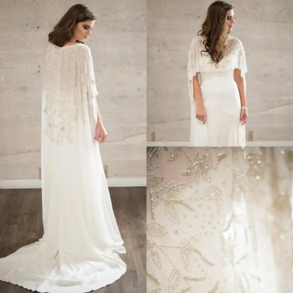

Luxurious Wedding Cloak Bridal Cape Major Beading Sequined Sweep Train Lady Evening Prom Long Plus Wrap