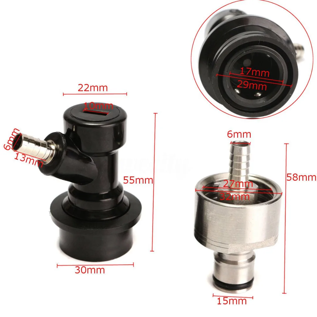 Stainless Carbonation Cap & Carbonator Liquid Ball Lock Disconnect 1/4"Barb