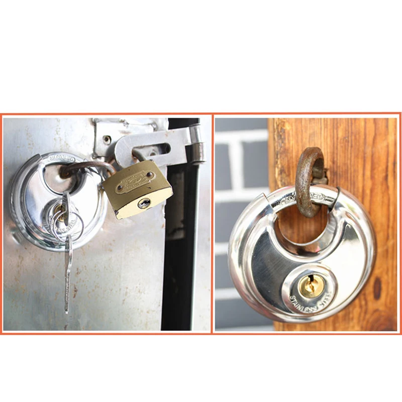 1pc 70mm Portable High Quality Stainless Steel Round Lock Anti-theft Lock Warehouse Door Chain Bicycle Security Lock