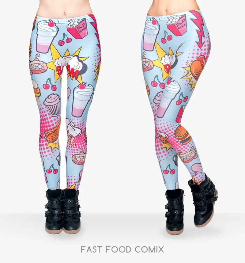 New Fashion Women Funny Leggings Digital 3D Purple ICE CREAM Printing