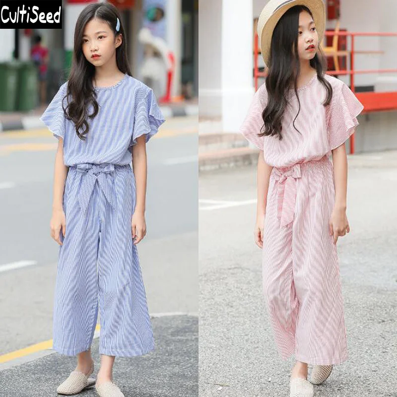 

Cultiseed Big Girl Sets Clothing 2019 Summer New Striped T-shirt+Wide Leg Pant 2pcs Set Suits Kids Casual Set Clothes