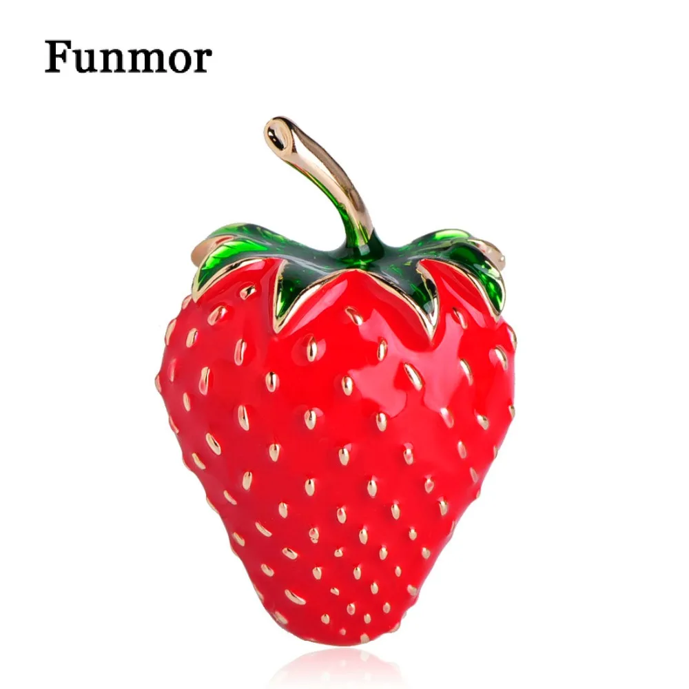 

Funmor Lifelike Cute Red Enamel Strawberry Brooches For Women Kids Gold Color Harajuku Fruits Weddings Banquet Party Brooch Gift