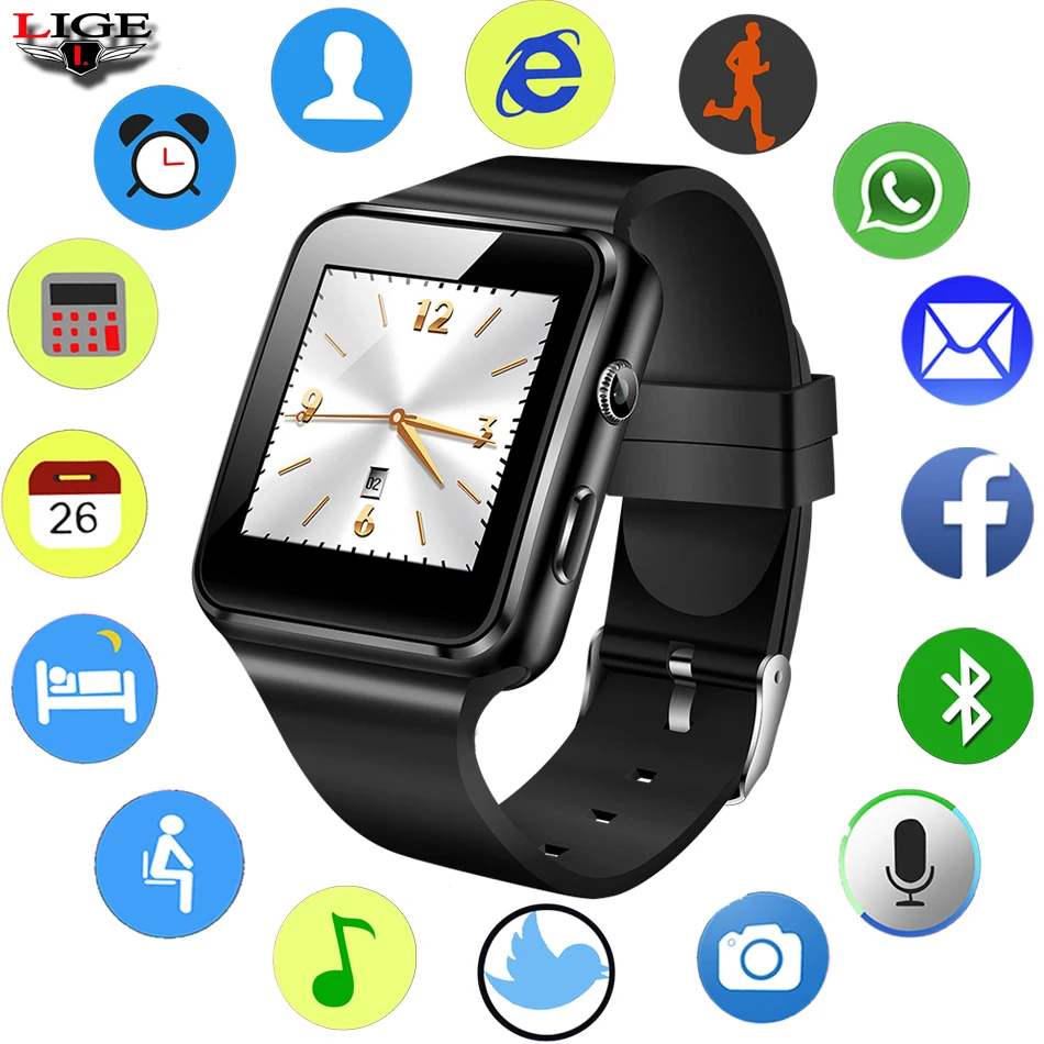 LIGE New Men Women Smart Bracelet Android Phone Call Relogio SIM TF Card Camera Sport pedometer Digital Smartwatch music player |
