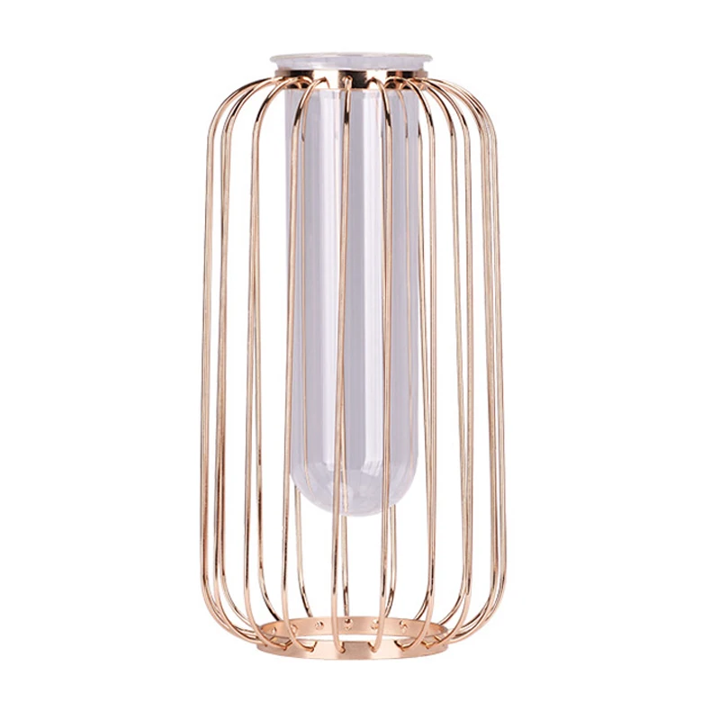

New Nordic Style Lantern-Shaped Vase Luxury Glass Iron Art Vase Test Tube Water Culture Flower Vases Office Home Decorative