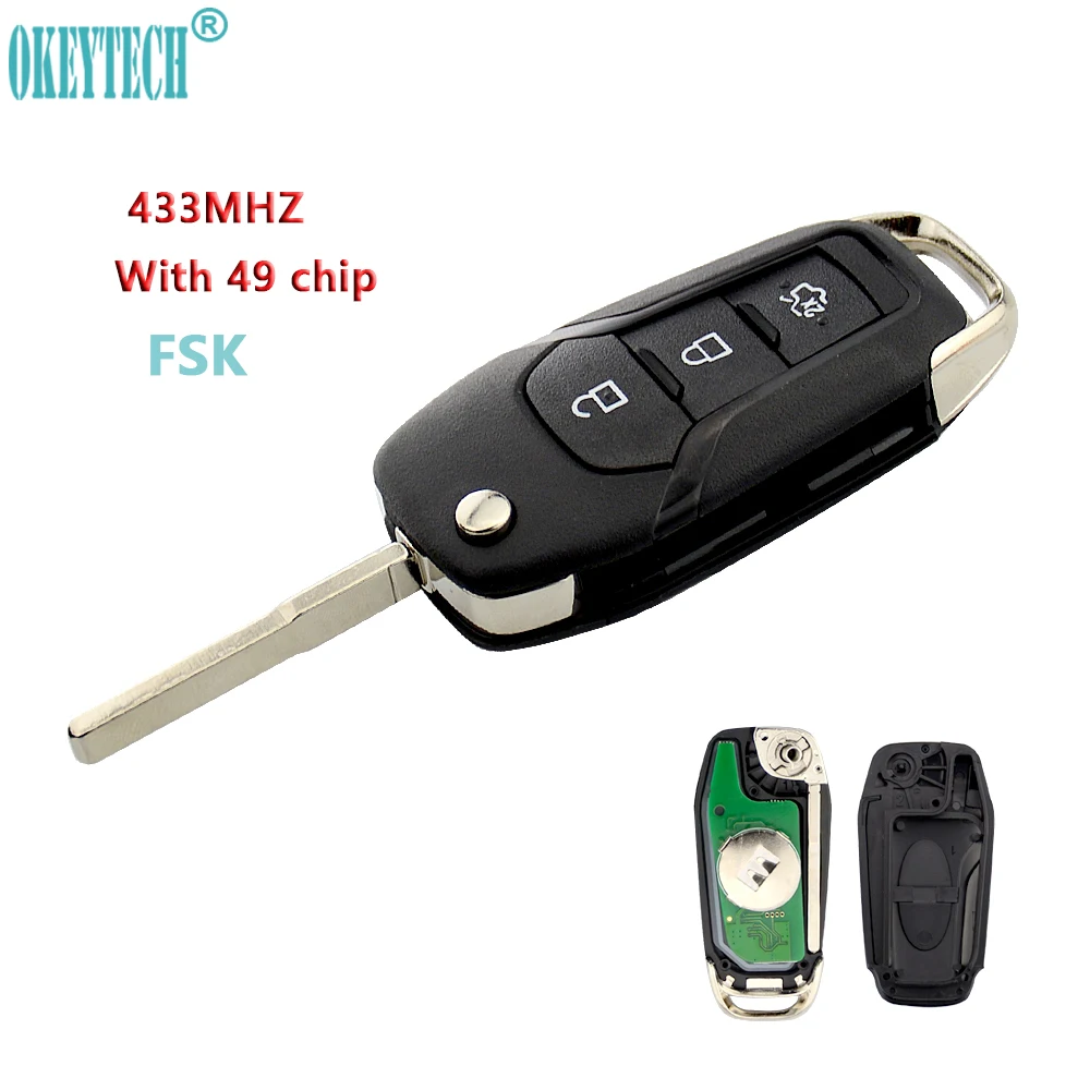 OkeyTech новый стиль для Ford FSK 433 МГц с 49 чипом 3 кнопками Замена складной