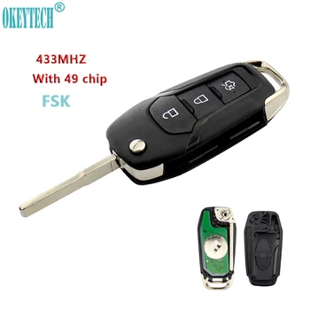 

OkeyTech New Styling For Ford FSK 433MHz With 49 Chip 3 Buttons Replacement Folding Remote Key for Ford Focus Mondeo Escort