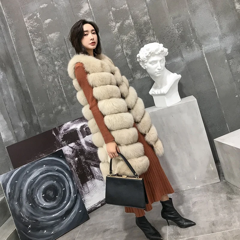 

High Grade Genuine Fur Jacket Long Women Overcoat New Fashion Fox Fur Coat Natural Real Fox Fur Gilet Fur Vest Women