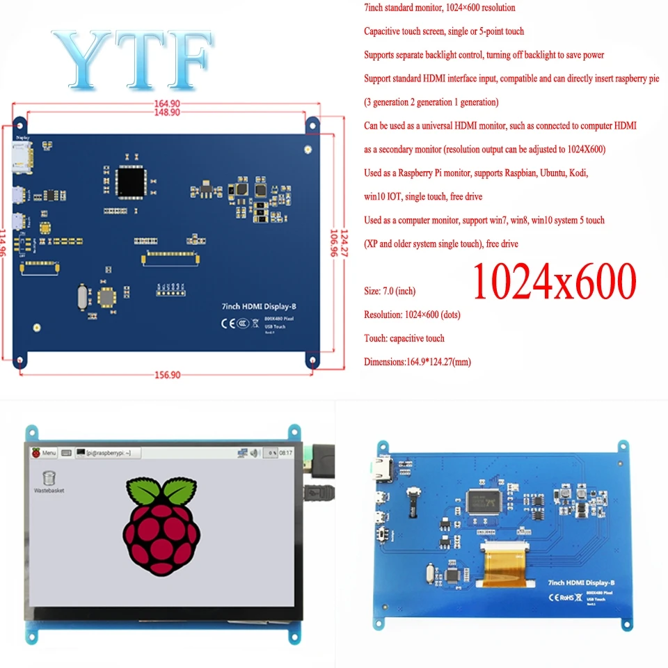Raspberry Pi 3B + 4 B 3 2/3 5/5/7/10.1 дюймовый сенсорный ЖК дисплей с поддержкой