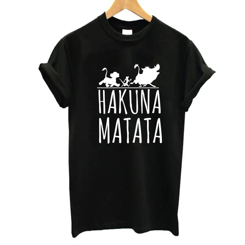 Hakuna Matata футболка с буквенным принтом Homme Летняя женская футболка с коротким рукавом размера плюс Женский Повседневный Топ из хлопка - Цвет: hei
