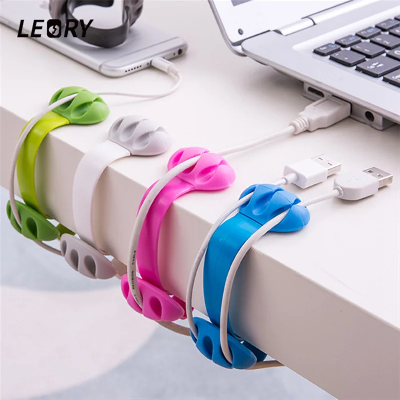

LEORY Anti-skid Desktop Clip-on Cable Holder Bobbin Winder Silicone Organizer Winder Wire Cord Mount Management