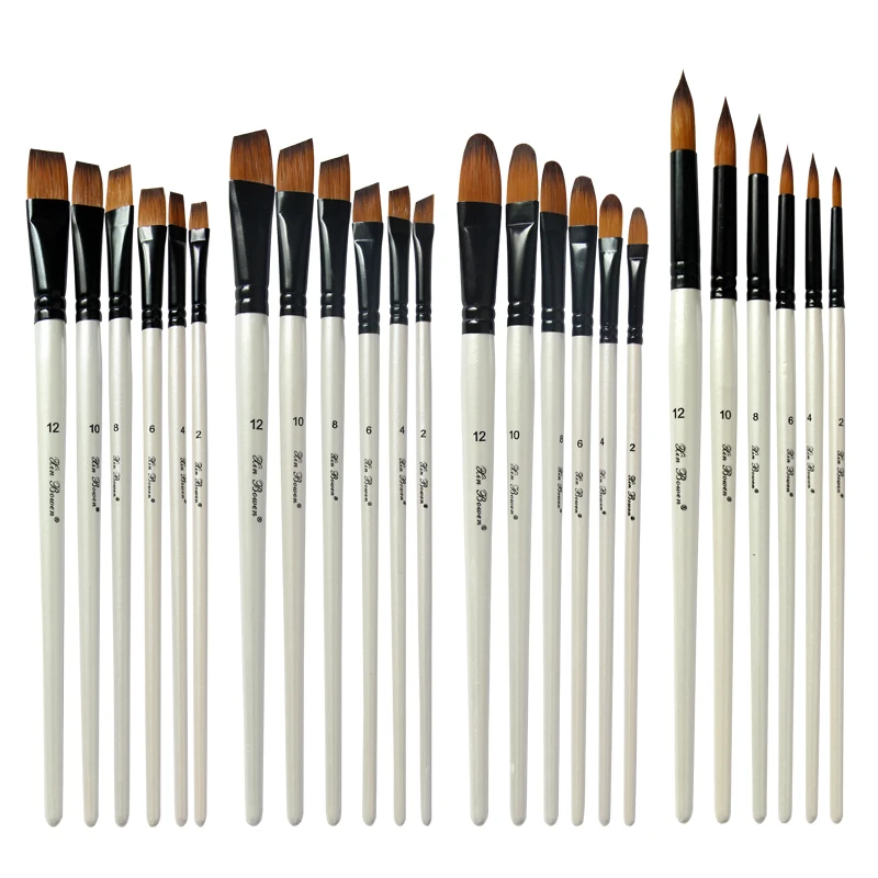 

6 pcs double-color nylon wool watercolor brushes set Environmentally friendly pearl white wooden pole painting brushes