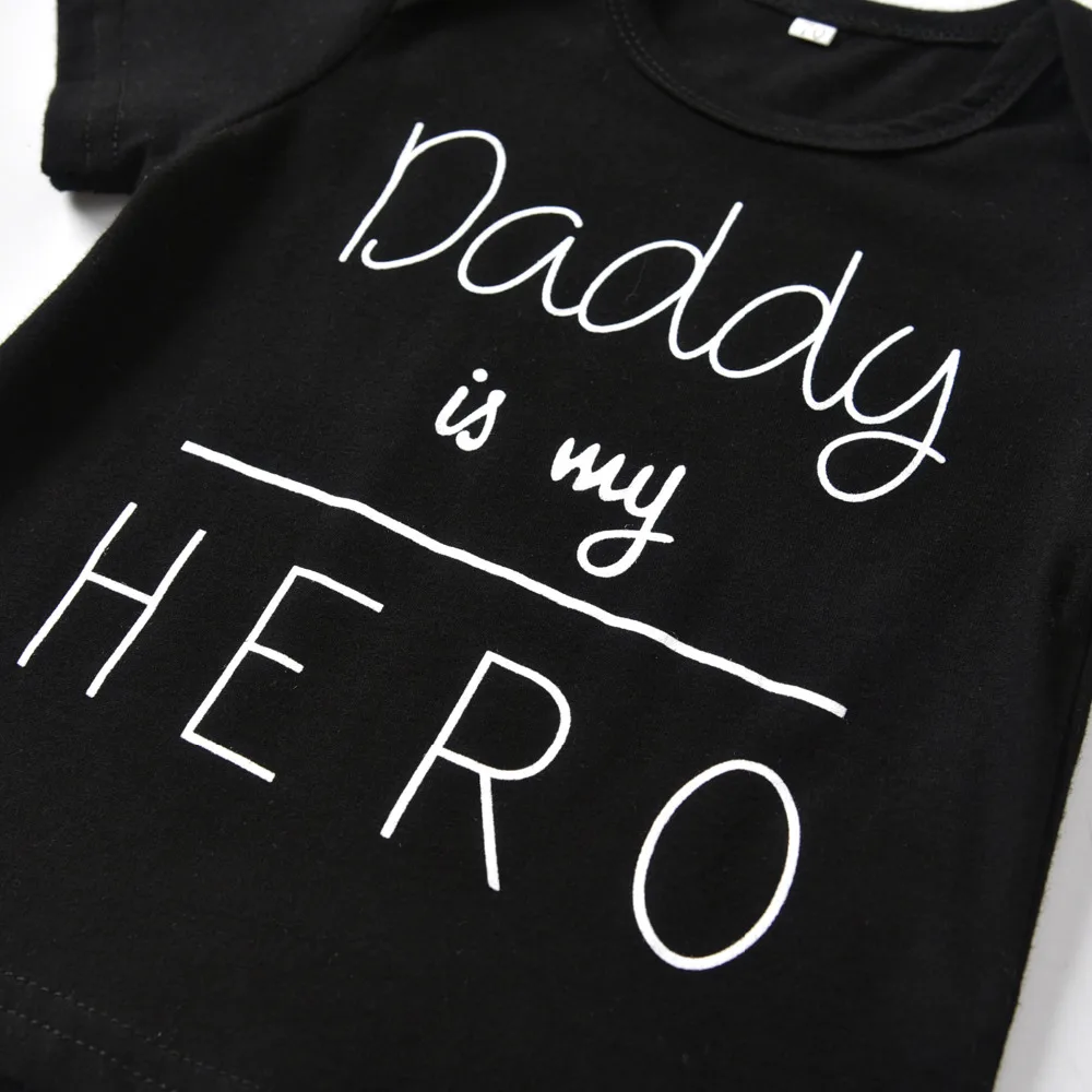 Летняя одежда для новорожденных девочек футболка с короткими рукавами с надписью «Daddy is my Hero» Топы+ штаны+ повязка на голову, комплект одежды для малышей