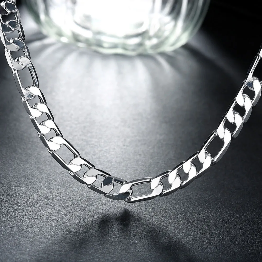 925 пробы Серебряное Драгоценное Ожерелье 8 мм для мужчин's цепочки и ожерелья цепь figora серебряное звено цепи neckalce мужчин ювелирные изделия
