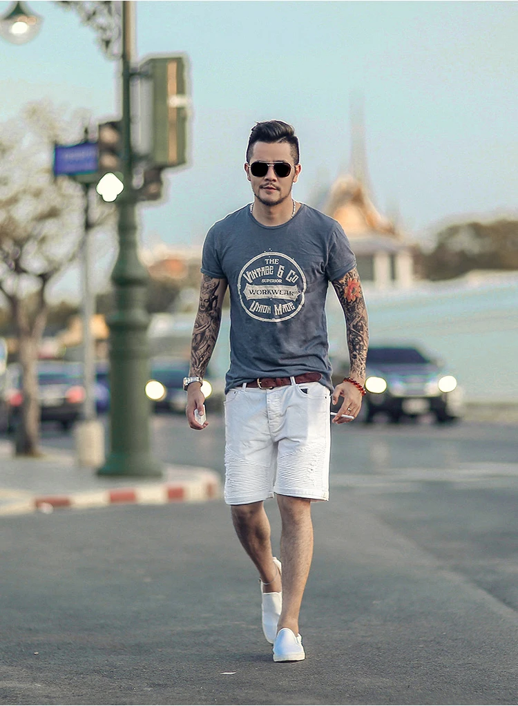 Мужские летние модные белые джинсовые шорты в итальянском стиле, мужские эластичные брендовые шорты с отворотами K771