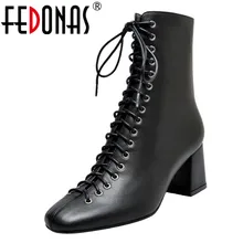 FEDONAS Euro Style New Arrival Fashion Women Ankle Boots Autumn Winter Cross-tied Square Toe Sexy Party Night Club Shoes Woman